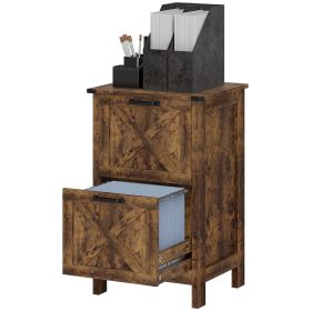 Vertical File Cabinet with 2 Drawers, Rustic Farmhouse Office Storage Cabinet for A4, Letter Size, Rustic Brown