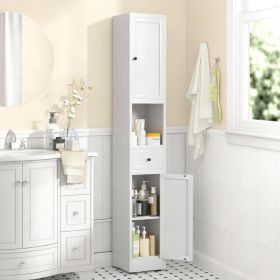 71 Inch Tall Bathroom Storage Cabinet, 5-Tier Narrow Metal Cabinet with 2 Doors & Adjustable Shelves, Freestanding Cabinet for Space Saving in Ki