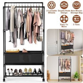 3 Tiered Portable Clothing Rack For Bedroom Entryway Double Hanging Rods Sturdy Iron Garment Rack With Double Height Rods Adjustable Storage Bag