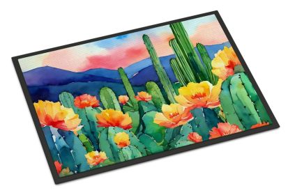 NEW Arizona Saguaro Cactus Blossom in Watercolor Doormat Front Door Mat Indoor Outdoor Rugs for Entryway, Non Slip Washable Low Pile, 18H X 27W