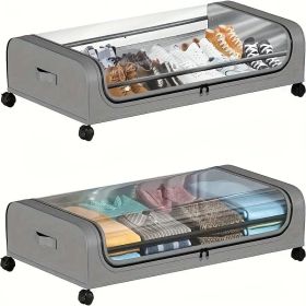 2 Pack Under Bed Storage Containers with Wheels Metal Frame Clothes Blanket Book Toy Organizer Box Rolling Space Saver Bins for Bedroom Closet Do