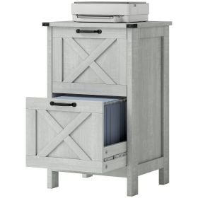 Vertical File Cabinet with 2 Drawers, Rustic Farmhouse Office Storage Cabinet for A4, Letter Size, Distressed Light Gray