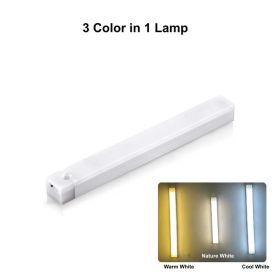 Wireless USB Rechargeable Motion Sensor LED Bar Light Induction Night Light Portable Cordless Magnetic Cabinet Lamp for Kitchen (Length: Length 30CM, Color: 3 color in 1 lamp)