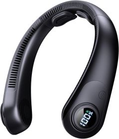 Portable Neck Fan that Blow Cold Air, LED Display, Rechargeable Hands-Free Wearable Cooling Personal Fan, 5 Speed, Neck Support (Color: Black)