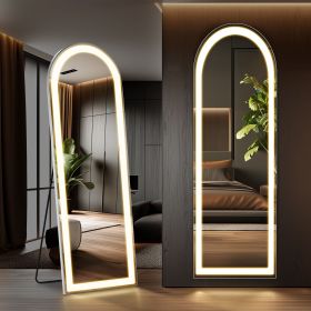 3 Color Lighting Mirror with LED Lights, 64"x21" Lighted Floor Standing Mirror with Stand, Wall Mounted Hanging (size: rounded corners/20'63)
