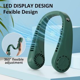 Portable Hands free Bladeless Hanging Neck Fans with Screen Display and 5 Speeds Levels, USB Rechargeable (Color: Green)