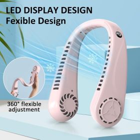 Portable Hands free Bladeless Hanging Neck Fans with Screen Display and 5 Speeds Levels, USB Rechargeable (Color: Pink)