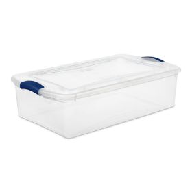 32 Quart Latch Box, Clear Plastic Storage Bin with Clear Lid, Blue (Pack Size: 1 Pack)